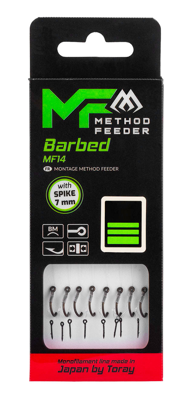 MIKADO METHOD FEEDER PAVADIŅA – MF14 AR NAGLIŅU – ĀĶI AR ATSKABARGU / MONOFĪLĀ AUKLA / 10 cm – 8 gab.