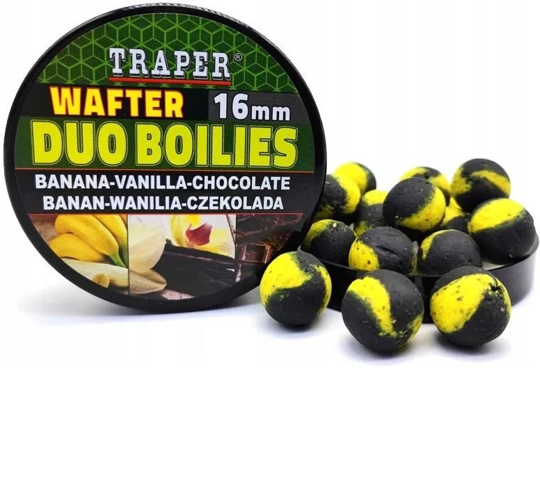 Boilas peldošas Traper Pop-Up Duo Boilies 16mm 40g Banānu-Vaniļas-Šokolādes