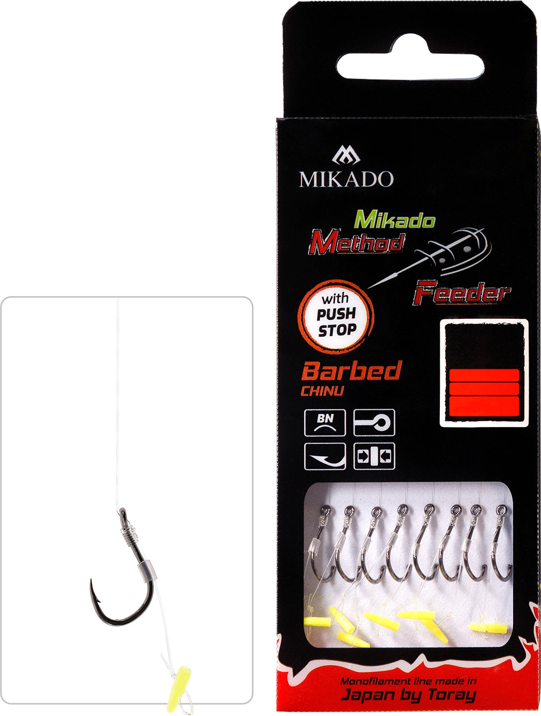 MIKADO METHOD FEEDER PAVADIŅA – MF14 AR FIKSATORU  – ĀĶI AR ATSKABARGU / MONOFĪLĀ AUKLA / 10 cm – 8 gab.
