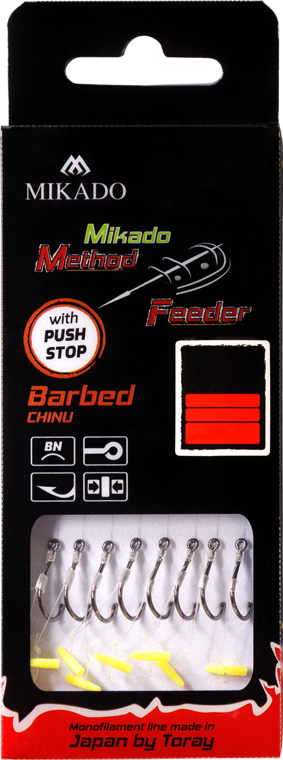MIKADO METHOD FEEDER PAVADIŅA – MF14 AR FIKSATORU  – ĀĶI AR ATSKABARGU / MONOFĪLĀ AUKLA / 10 cm – 8 gab.