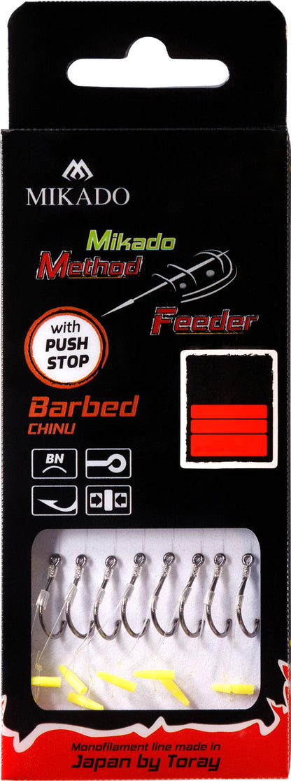 MIKADO METHOD FEEDER PAVADIŅA – MF14 AR FIKSATORU  – ĀĶI AR ATSKABARGU / MONOFĪLĀ AUKLA / 10 cm – 8 gab.