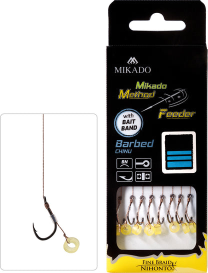 MIKADO METHOD FEEDER PAVADIŅA – MF14 AR GUMIJU – ĀĶI AR ATSKABARGU / PĪTĀ AUKLA / 10 cm – 8 gab.
