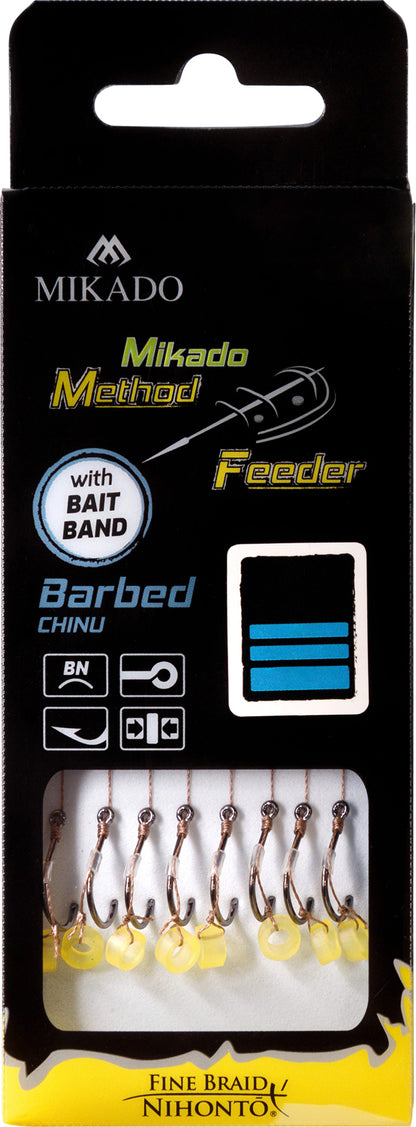 MIKADO METHOD FEEDER PAVADIŅA – MF14 AR GUMIJU – ĀĶI AR ATSKABARGU / PĪTĀ AUKLA / 10 cm – 8 gab.