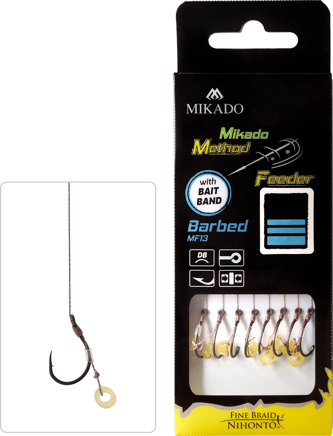 MIKADO METHOD FEEDER PAVADIŅA – MF14 AR GUMIJU – ĀĶI AR ATSKABARGU / PĪTĀ AUKLA / 10 cm – 8 gab.