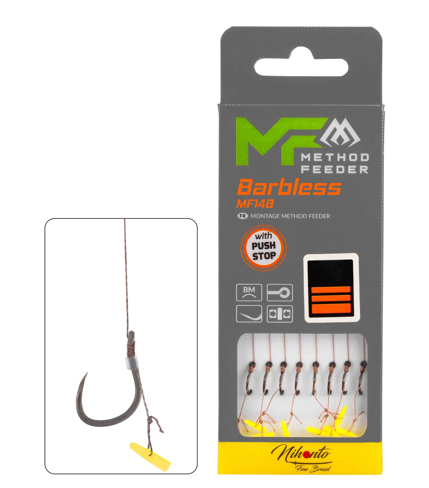 MIKADO METHOD FEEDER PAVADIŅA – MF14 AR PUSH STOP – ĀĶI BEZ ATSKABARGAS / PĪTĀ AUKLA  / 10 cm – 8 gab.