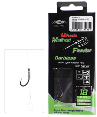 MIKADO METHOD FEEDER RIG – WITH HAIR – BARBLESS HOOK NR. 16 / LINE: 0.20 mm / 10 cm – 8 pcs.