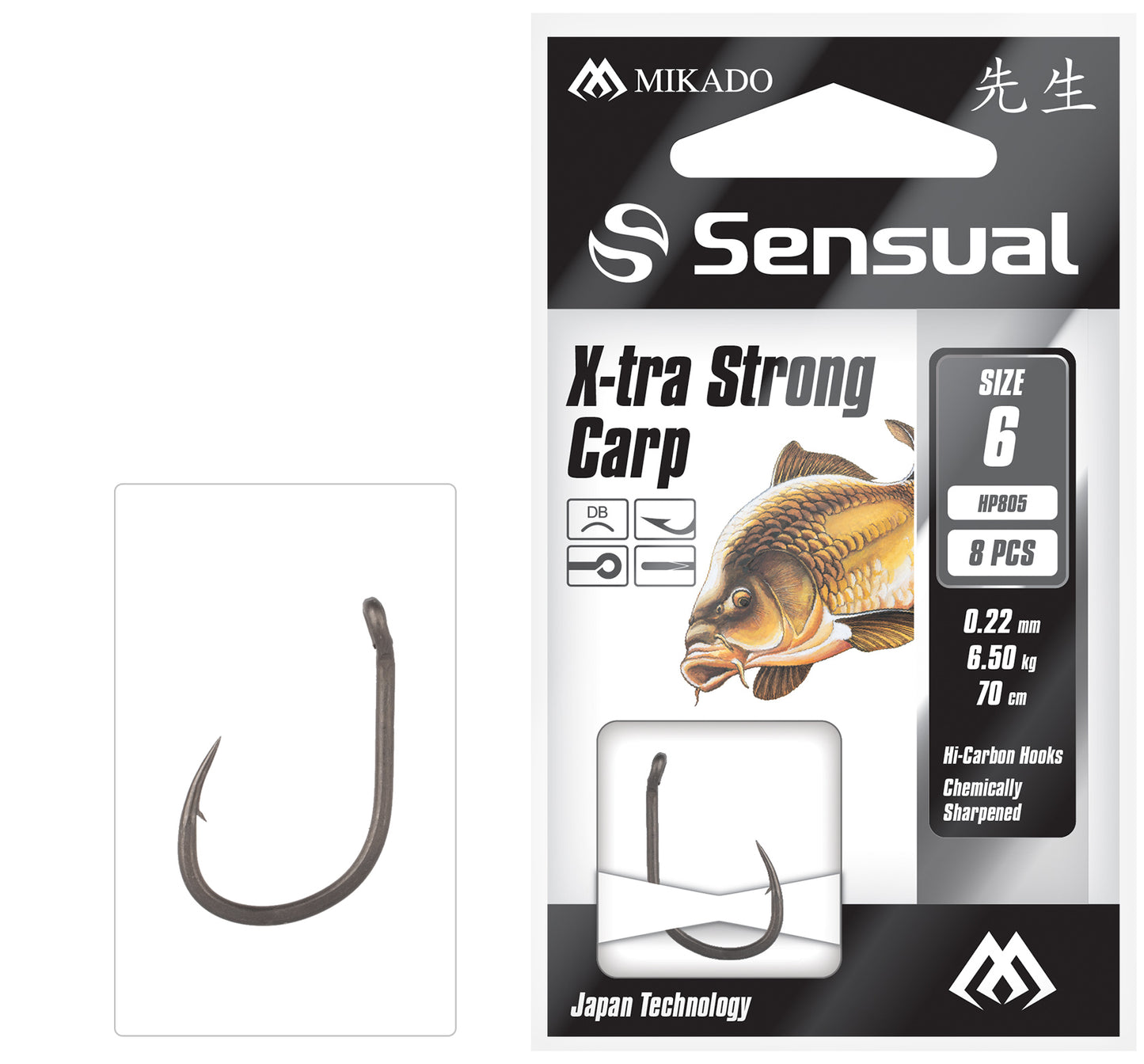 GATAVIE ĀĶI AR PAVADIŅU MIKADO - SENSUAL - X-TRA STRONG CARP - 8 GAB.